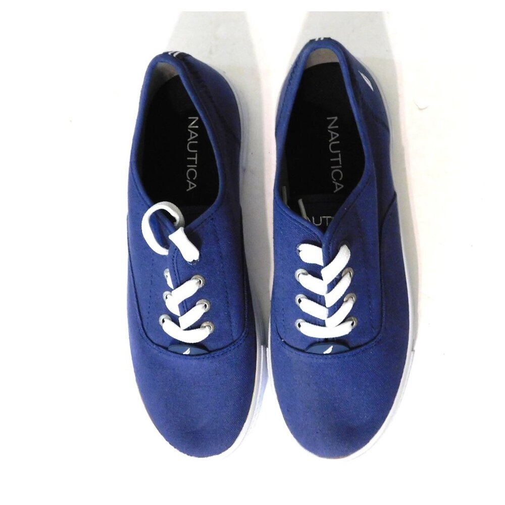 Nautica Deckloom Oxford Canvas Shoes Mens Size 10 Navy Blue Lace-Up Casual - Picture 2 of 10